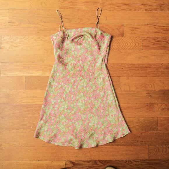 Which We Want Green & Pink Floral Summer Slip Dress Size S Cottagecore Strappy - Picture 5 of 6